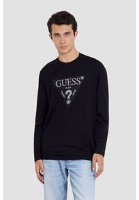 Guess - GUESS Czarny męski longsleeve Ls Cn, Rozmiar XL. Kolor: czarny. Materiał: bawełna. Długość rękawa: długi rękaw. Długość: długie. Styl: elegancki