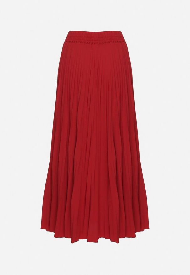 Born2be - Bordowa Spódnica Plisowana o Rozkloszowanym Kroju z Gumką w Talii Sarlimi. Okazja: na co dzień, na spotkanie biznesowe, do pracy. Kolor: czerwony. Styl: elegancki, biznesowy, casual