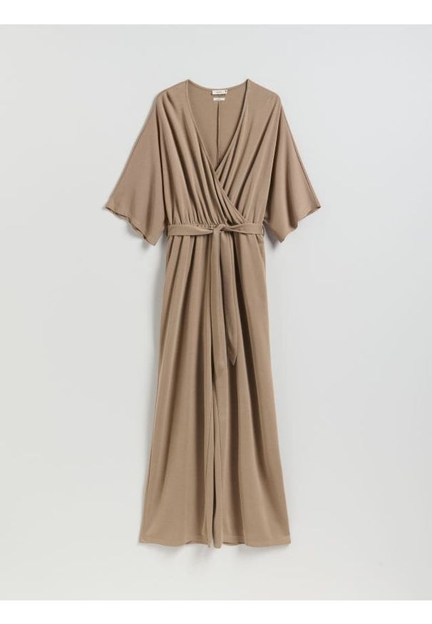 Reserved - Kombinezon z modalem - beżowy. Kolor: beżowy. Materiał: dzianina. Styl: klasyczny