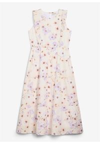 bonprix - Długa sukienka z czystej bawełny. Kolor: beżowy. Materiał: bawełna. Wzór: nadruk. Sezon: lato. Długość: maxi #1