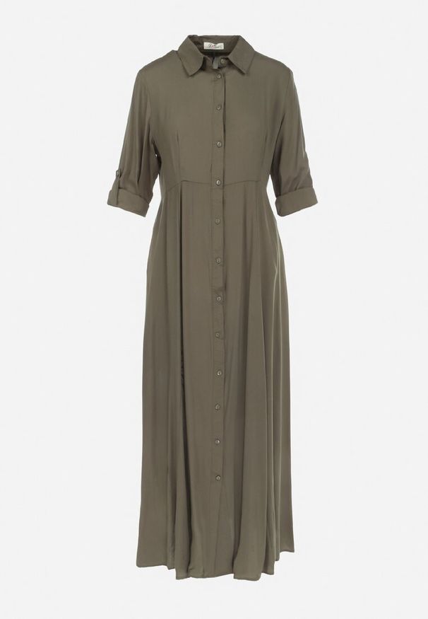 Born2be - Ciemnozielona Sukienka Controllable. Okazja: na co dzień. Kolor: zielony. Długość rękawa: długi rękaw. Typ sukienki: rozkloszowane, szmizjerki. Styl: casual, klasyczny. Długość: maxi