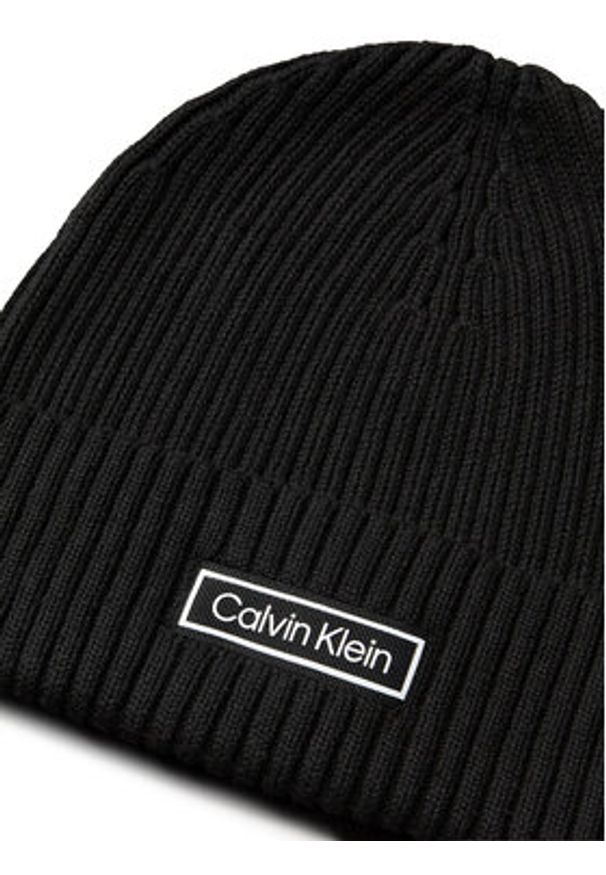Calvin Klein Czapka Patch Chunky Rib Cotton Beanie LV04D8053G Czarny. Kolor: czarny. Materiał: materiał, bawełna