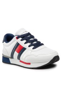 TOMMY HILFIGER - Sneakersy Tommy Hilfiger Low Cut Lace-Up Sneaker T3B4-30483-0733X336 M White/Blue X336. Kolor: biały. Materiał: materiał #1