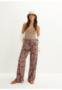 bonprix - Spodnie palazzo z nadrukiem. Kolor: brązowy. Wzór: nadruk. Styl: elegancki #3
