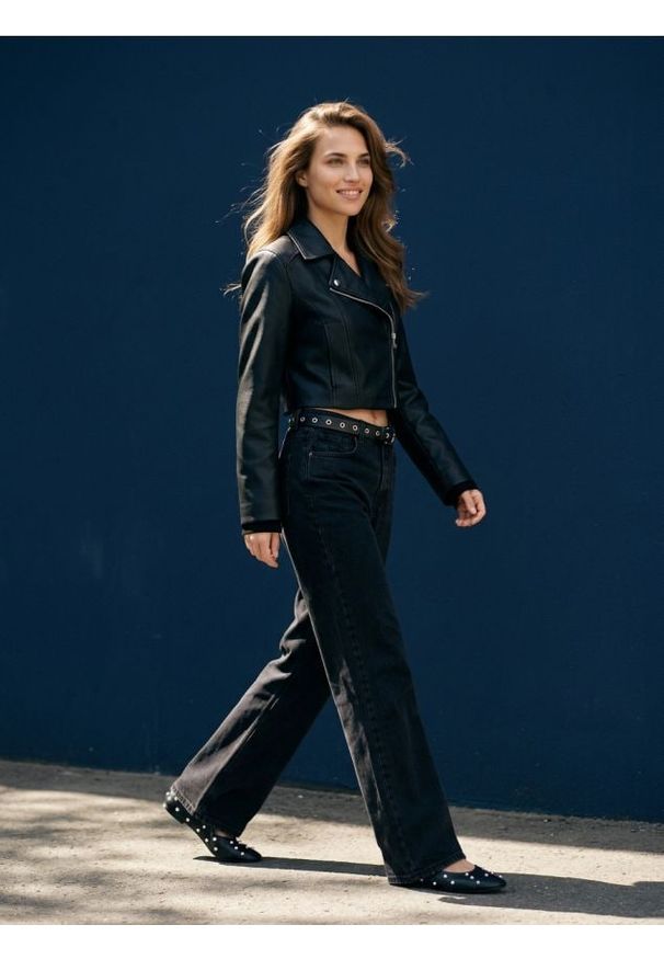 Sinsay - Jeansy wide leg - czarny. Kolor: czarny