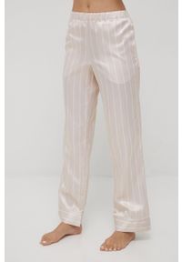 Calvin Klein Underwear piżama z opaską na oczy damska kolor beżowy satynowa. Kolor: beżowy. Materiał: satyna. Długość: długie. Wzór: ze splotem #5