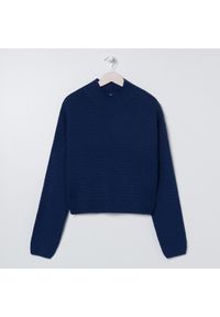 Sinsay - Krótki sweter ze wzorem - Granatowy. Kolor: niebieski. Długość: krótkie #1