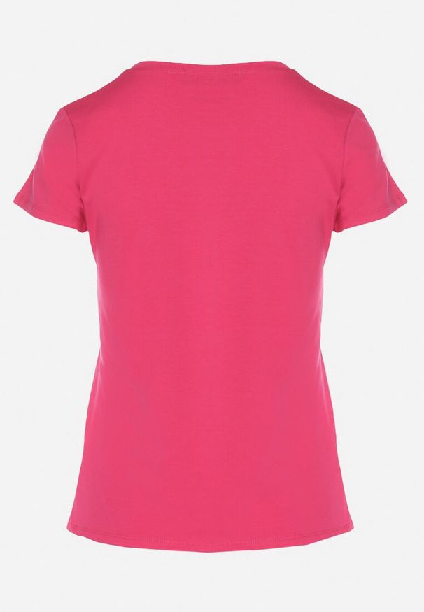 Born2be - Fuksjowy Bawełniany Klasyczny T-shirt Lunolia. Okazja: na co dzień. Kolor: różowy. Materiał: bawełna. Wzór: gładki. Styl: klasyczny