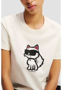 Karl Lagerfeld - KARL LAGERFELD Beżowy damski t-shirt Ikon Sketch Choupette, Rozmiar XS. Kolor: beżowy #4