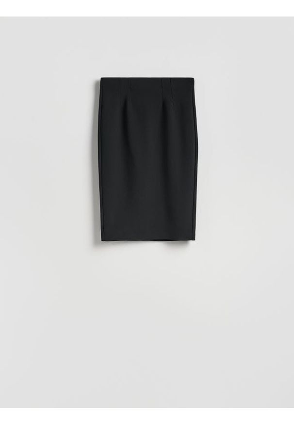 Reserved - Spódnica midi z przeszyciem - czarny. Kolor: czarny. Materiał: dzianina