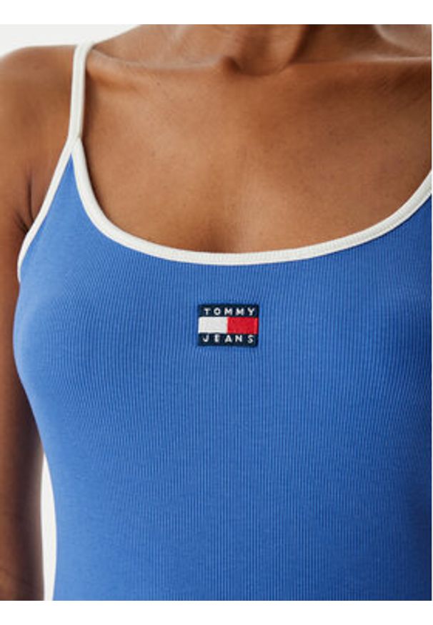 Tommy Jeans Top DW0DW22261 Niebieski Slim Fit. Kolor: niebieski. Materiał: bawełna