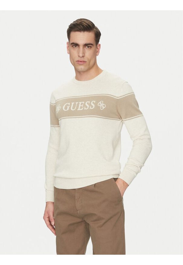 Guess Sweter M5GR05 Z3MI1 Beżowy Regular Fit. Kolor: beżowy. Materiał: bawełna