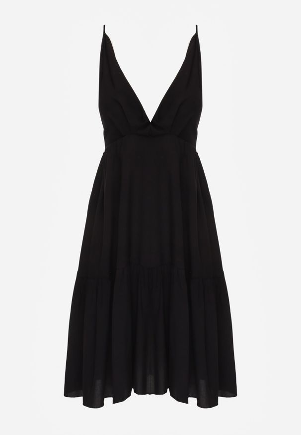 Renee - Czarna Sukienka z Wiskozy Iphyle. Okazja: na co dzień. Typ kołnierza: dekolt w serek. Kolor: czarny. Materiał: wiskoza. Długość rękawa: na ramiączkach. Sezon: lato. Typ sukienki: rozkloszowane. Styl: casual