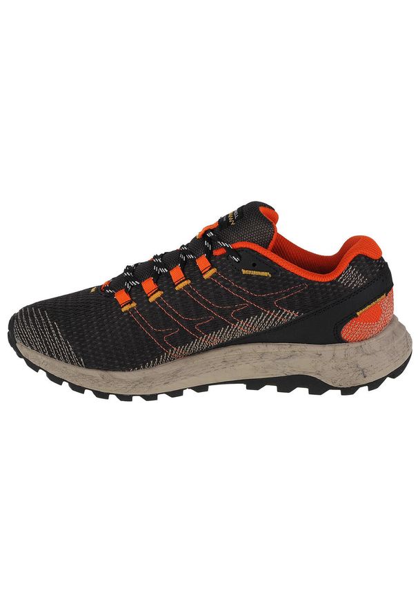 Buty do biegania męskie, Merrell Fly Strike. Zapięcie: sznurówki. Kolor: wielokolorowy, czarny, szary. Materiał: materiał, syntetyk, tkanina. Szerokość cholewki: normalna. Sport: turystyka piesza