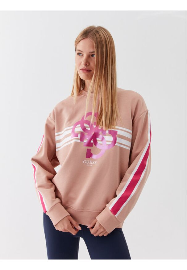 Guess Bluza V3YQ17 KBV71 Brązowy Regular Fit. Kolor: brązowy. Materiał: bawełna