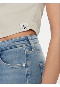 Calvin Klein Jeans Bluzka J20J221419 Beżowy Slim Fit. Kolor: beżowy. Materiał: bawełna