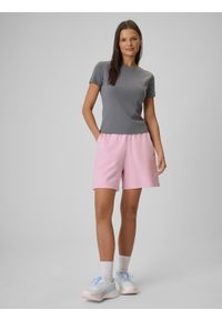 4f - 4F T-shirt slim prążkowany damski - szary L. Okazja: na co dzień. Kolor: szary. Materiał: prążkowany. Styl: casual, klasyczny #2