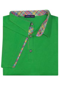 Lanieri Fashion - Męska koszulka polo - zielona KP6. Typ kołnierza: polo. Kolor: zielony. Materiał: bawełna, materiał. Długość: krótkie. Wzór: kolorowy, kratka #1