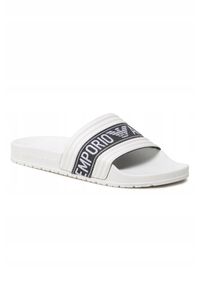 Emporio Armani - EMPORIO ARMANI Białe klapki męskie, Rozmiar 40. Kolor: biały. Materiał: materiał. Wzór: haft #6