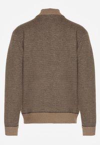 Born2be - Ciemnobeżowy Kardigan w Jodełkę na Suwak z Polarową Wyściółką Iwedara. Okazja: na co dzień. Kolor: beżowy. Materiał: polar. Wzór: jodełka. Styl: casual, sportowy #2