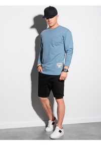 Ombre Clothing - Bluza męska bez kaptura B1149 - błękitna - L. Typ kołnierza: bez kaptura. Kolor: niebieski. Materiał: bawełna, jeans, poliester, materiał. Wzór: melanż