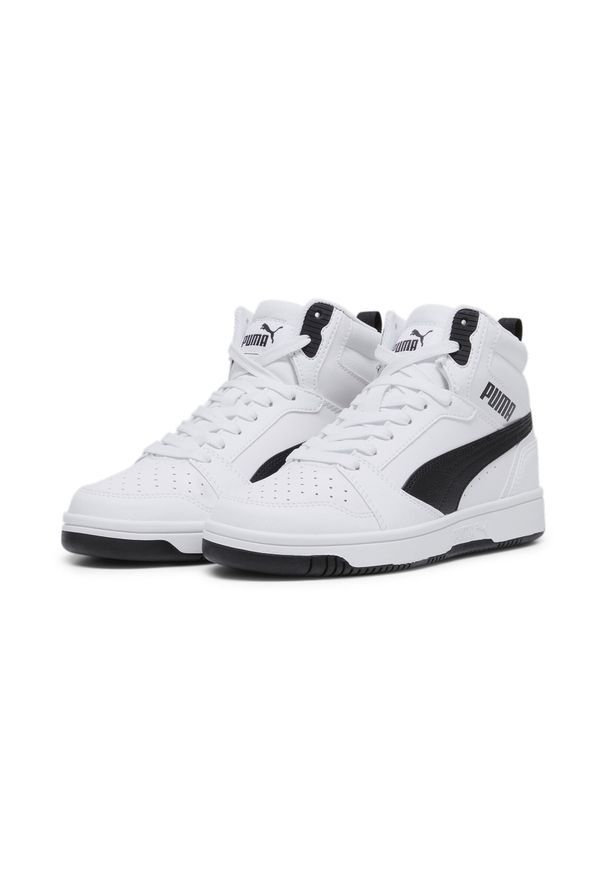 Puma - Młodzieżowe sneakersy Rebound V6 Mid PUMA White Black. Kolor: biały, czarny, wielokolorowy. Sport: koszykówka