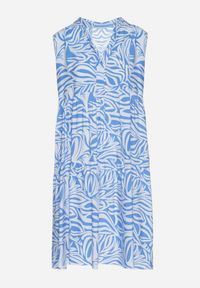 Born2be - Niebieska Bawełniana Rozkloszowana Sukienka z Geometrycznym Wzorem Annivaria. Okazja: na co dzień. Typ kołnierza: dekolt w kształcie V. Kolor: niebieski. Materiał: bawełna. Wzór: geometria. Typ sukienki: rozkloszowane. Styl: elegancki, casual, klasyczny #5