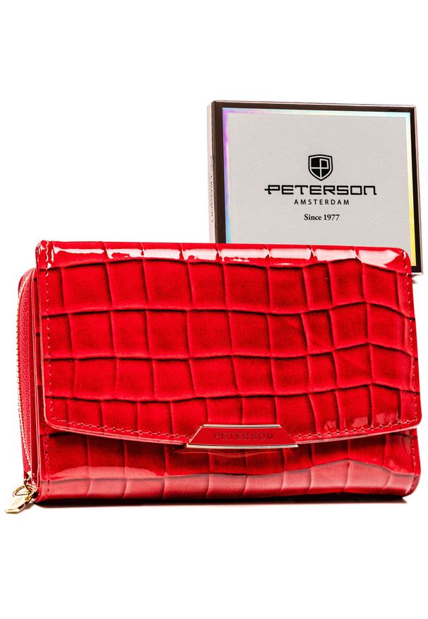 Portfel damski Peterson PTN 001-DS czerwony. Kolor: czerwony. Materiał: skóra ekologiczna, lakier. Wzór: aplikacja