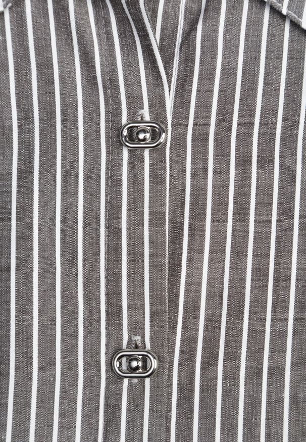 Renee - Czarna Koszula z Bawełną w Prążki ze Zdobionymi Guzikami Mirasea. Kolor: czarny. Materiał: bawełna. Wzór: prążki, aplikacja. Styl: elegancki