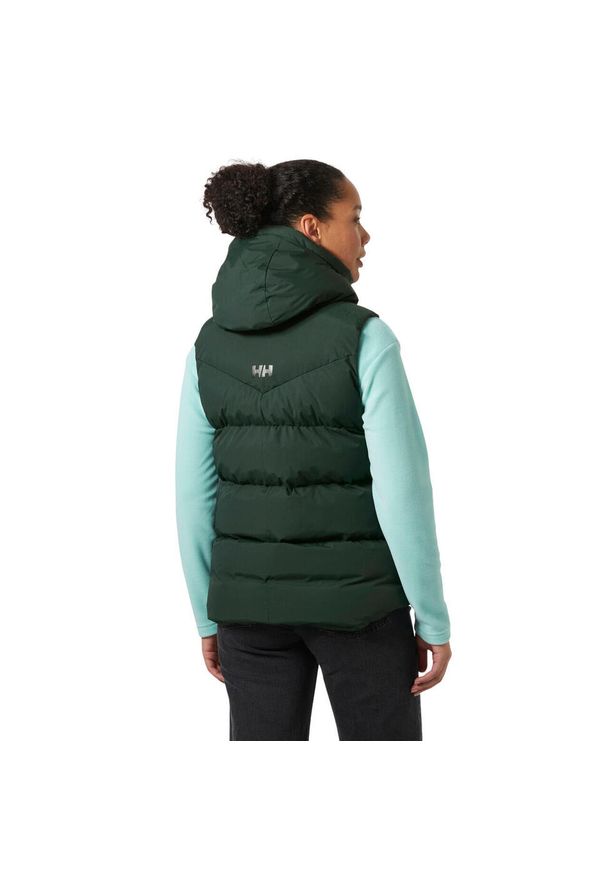 Damska kurtka bez rękawów z kapturem Helly Hansen Adore. Typ kołnierza: kaptur. Kolor: wielokolorowy, czarny, zielony. Materiał: puch. Długość rękawa: bez rękawów. Styl: elegancki