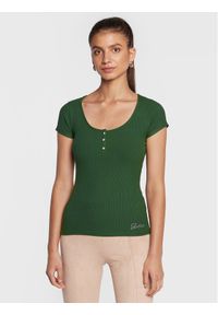 Guess Bluzka Karlee Jewel W2YP24 KBCO2 Zielony Slim Fit. Kolor: zielony. Materiał: wiskoza