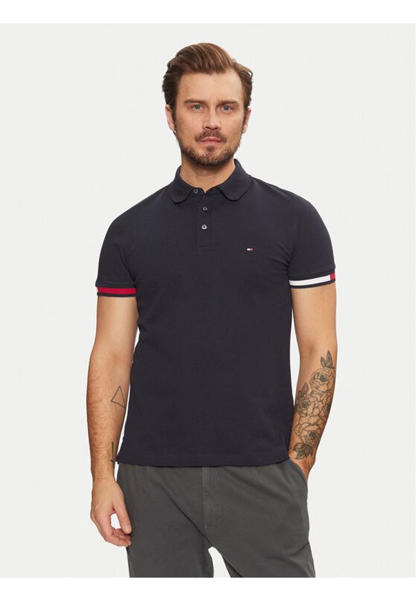 TOMMY HILFIGER - Tommy Hilfiger Polo Flag Cuff MW0MW37518 Granatowy Slim Fit. Typ kołnierza: polo. Kolor: niebieski. Materiał: bawełna