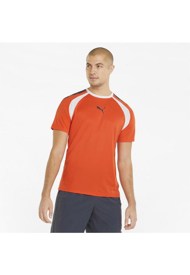 Koszulka sportowa męska Puma Teamliga. Kolor: pomarańczowy. Materiał: poliester. Długość rękawa: krótki rękaw. Długość: krótkie. Sport: fitness