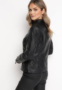 Born2be - Czarna Kurtka Ramoneska z Imitacji Skóry Etina. Kolor: czarny. Materiał: skóra #3
