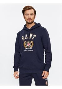 GANT - Gant Bluza Crest Hoodie 2006069 Granatowy Relaxed Fit. Kolor: niebieski. Materiał: bawełna