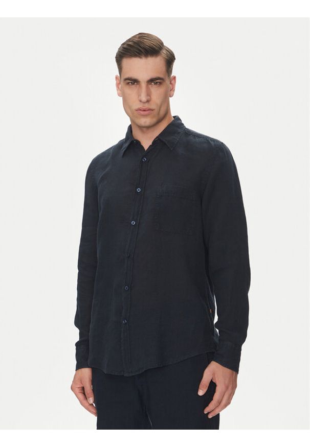 BOSS Koszula 50537381 Granatowy Regular Fit. Kolor: niebieski. Materiał: len