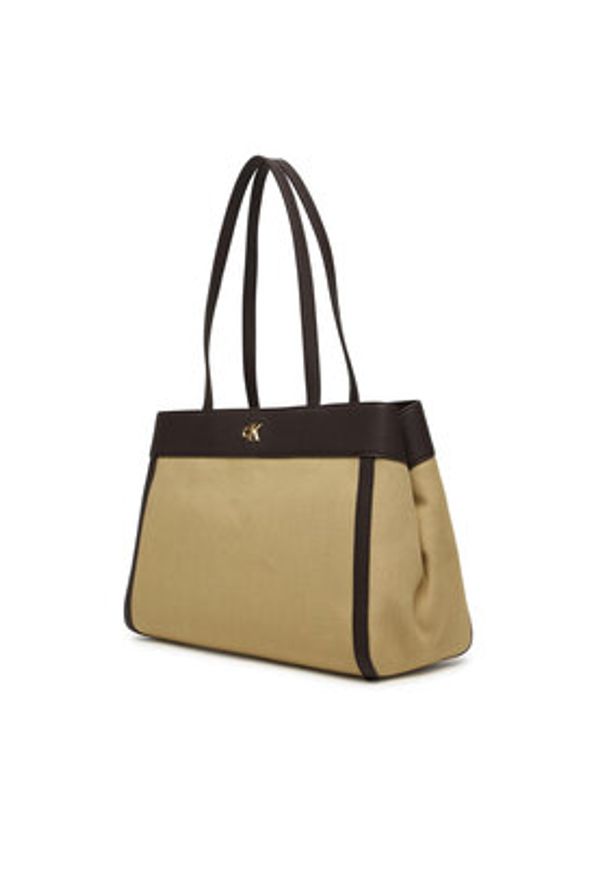 Calvin Klein Torebka Ck Canvas Medium Tote LV04F3503G Beżowy. Kolor: beżowy