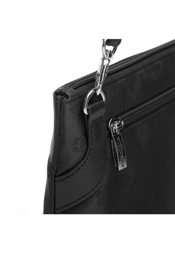 Wittchen - Torebka crossbody z żakardu z monogramem i skóry. Kolor: czarny. Materiał: skórzane. Styl: elegancki