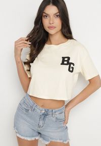 Born2be - Jasnożółty Bawełniany T-shirt Oversize o Krótkim Kroju Zariona. Okazja: na co dzień. Kolor: żółty. Materiał: bawełna. Długość: krótkie. Wzór: aplikacja. Styl: klasyczny, elegancki, casual #7