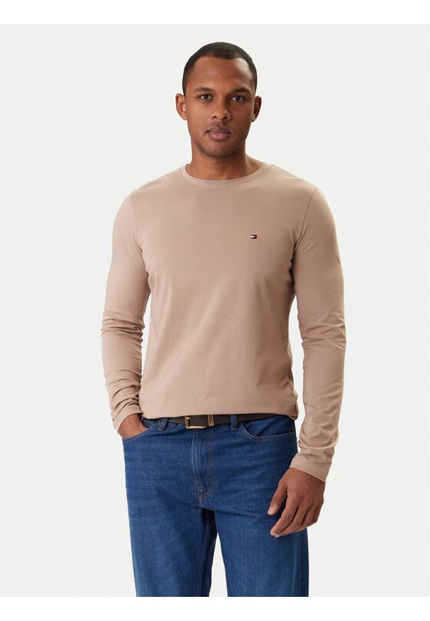 TOMMY HILFIGER - Tommy Hilfiger Longsleeve MW0MW10804 Beżowy Slim Fit. Kolor: beżowy. Materiał: bawełna. Długość rękawa: długi rękaw