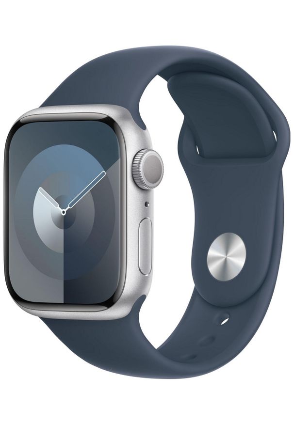 APPLE - Smartwatch Apple Watch 9 GPS 41mm aluminium Srebrny | Sztormowy Błękit pasek sportowy S/M. Rodzaj zegarka: smartwatch. Kolor: srebrny. Materiał: materiał. Styl: sportowy