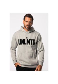 JAY-PI - Męska Bluza z kapturem fitness dzianina dresowa kaptur nadruk flokowany. Typ kołnierza: kaptur. Kolekcja: plus size. Kolor: szary. Materiał: wiskoza, materiał, bawełna. Wzór: nadruk. Sport: fitness