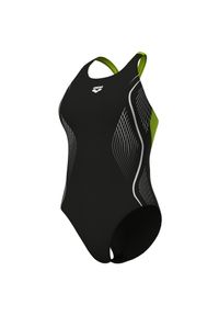 Damski kostium kąpielowy 1-częściowy Arena Grid V Back Graphic. Kolor: czarny #1