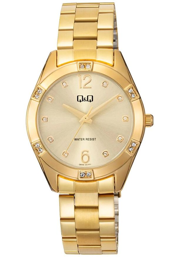 Zegarek damski QQ Q83B-007P CYRKONIE złoty. Kolor: złoty