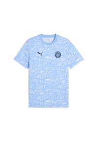 Puma - Męska koszulka Manchester City FtblCulture z nadrukiem na całej powierzchni PUMA. Kolor: biały, wielokolorowy, niebieski. Wzór: nadruk