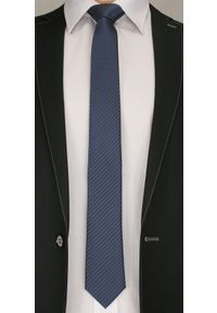 Wyszukany Krawat Męski w Ukośne Paski, Prążki - 6 cm - Angelo di Monti, Granatowy. Kolor: niebieski. Wzór: prążki, paski. Styl: elegancki #2