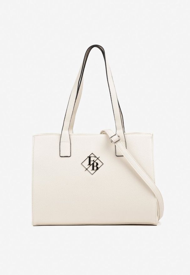 Born2be - Biała Torebka Shopperka z Metaliczną Ozdobą Mirseki. Kolor: biały. Wzór: aplikacja. Styl: klasyczny, casual, elegancki