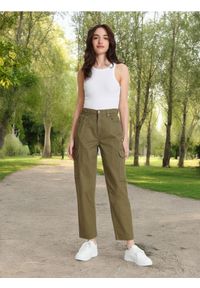 Sinsay - Spodnie cargo - zielony. Kolor: zielony. Materiał: materiał, bawełna #1
