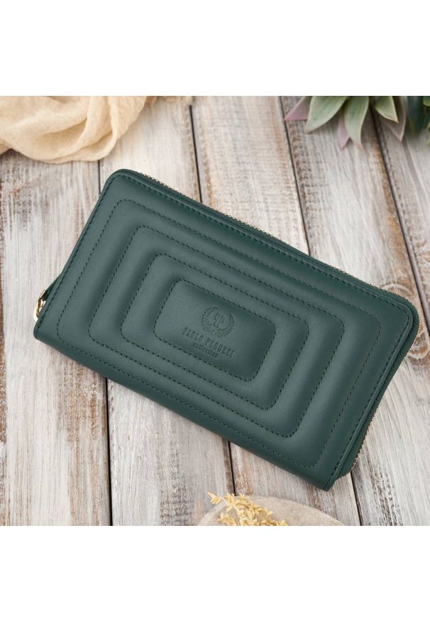 Portfel skórzany PAOLO PERUZZI AV-05-GR zielony. Kolor: zielony. Materiał: skóra. Wzór: gładki
