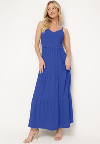Born2be - Granatowa Sukienka na Regulowanych Ramiączkach z Gumką w Pasie Ebisina. Okazja: na co dzień. Kolor: niebieski. Długość rękawa: na ramiączkach. Sezon: lato. Styl: casual, elegancki #3